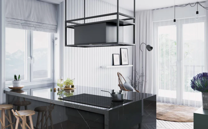 Airforce Q-BIC 90cm Island Cooker Hood Anthracite and Dark Glass-On Poles