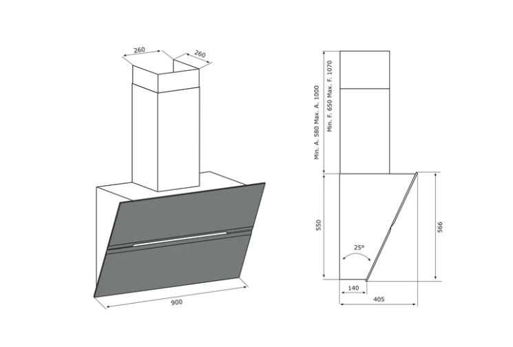 Airforce F179 90cm Wall Mounted Designer Cooker Hood - White Glass