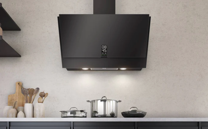 Airforce F204 Clock 80cm Satin Black Glass Finish Wall Mounted Hood