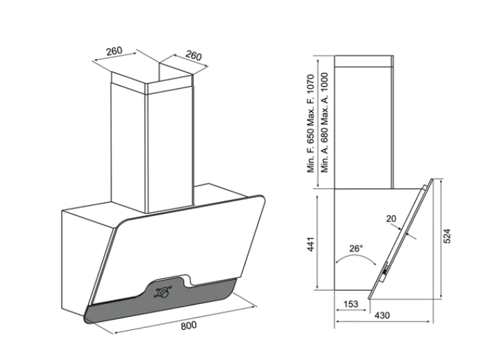 Airforce F152 80cm Wall Mounted Designer Cooker Hood