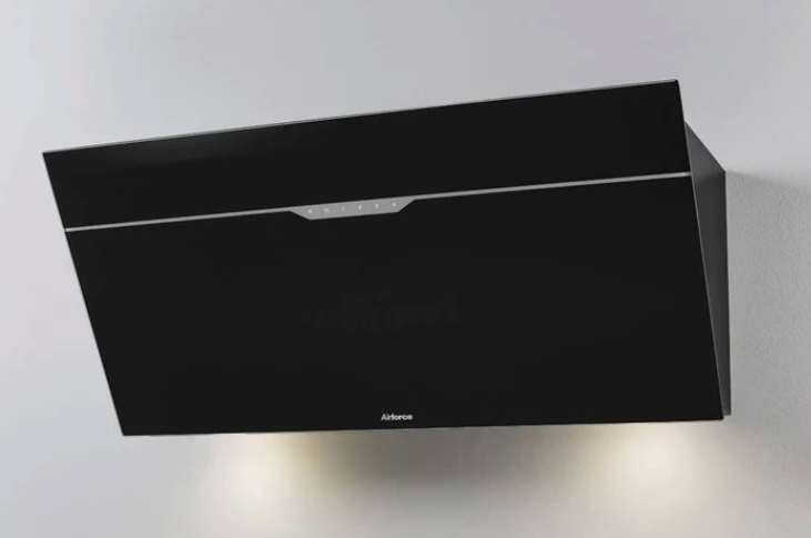 Airforce V6 90cm Flat Wall Mounted Cooker Hood - Black glass