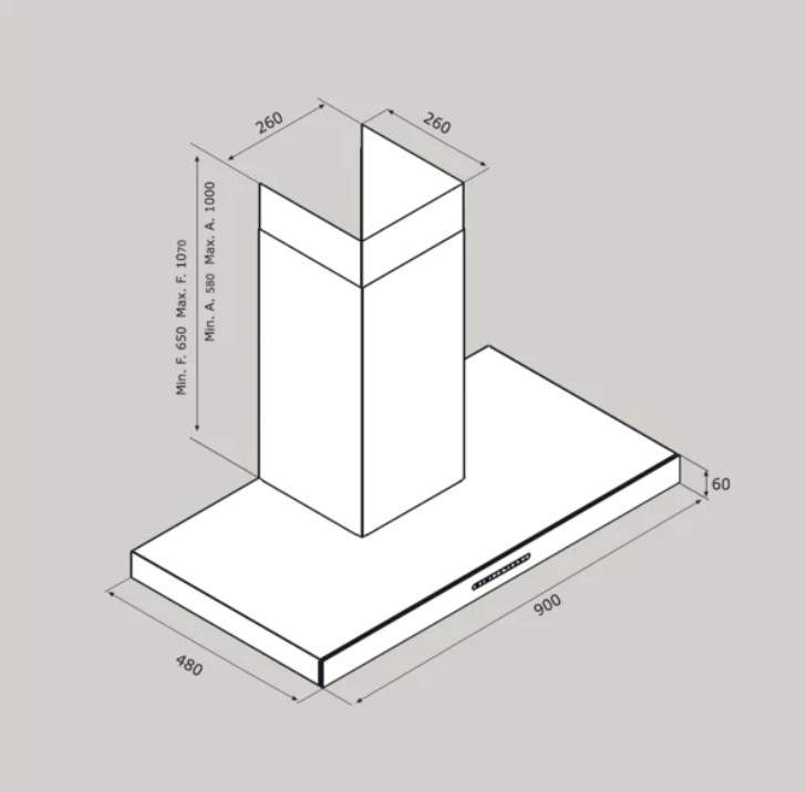 Airforce F205 90cm Wall Mounted Slim Line Cooker Hood - White Glass