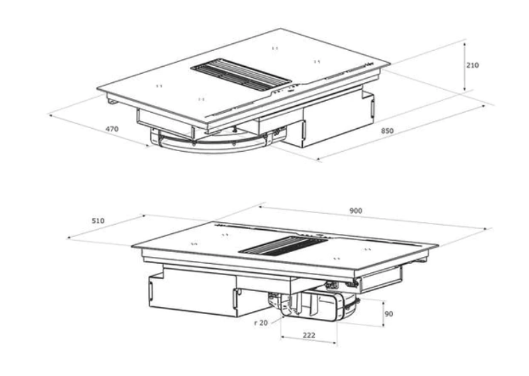 Airforce Aspira Centrale G5 On-Board 90cm Induction Hob with Downdraft Extractor - Black