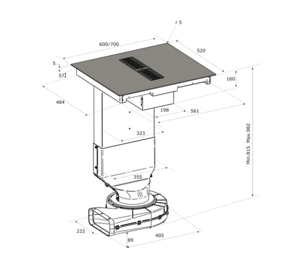 Airforce Aspira 60cm downdraft Bridgeable Touch Control Induction hob