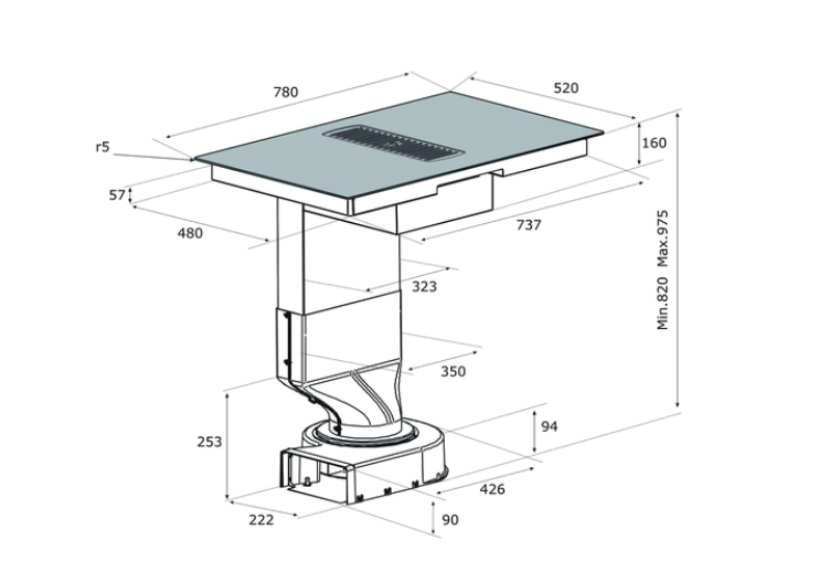 Airforce Aspira Centrale B2 Octa 78cm 4 Zone Induction Hob with Downdraft