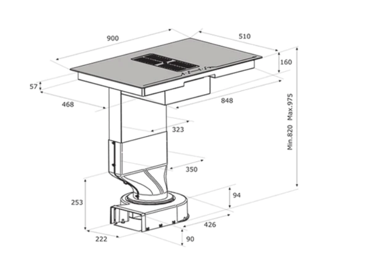 Airforce Aspira Slim G5 Motion 90cm Induction Hob Flex with Rear Downdraft Extraction