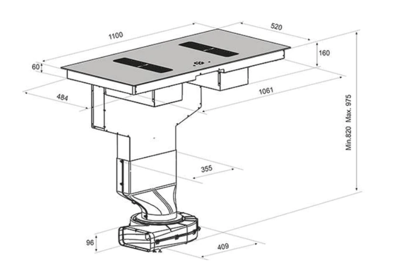 Airforce Aspira XXL Centrale 110cm induction hob with double downdraft