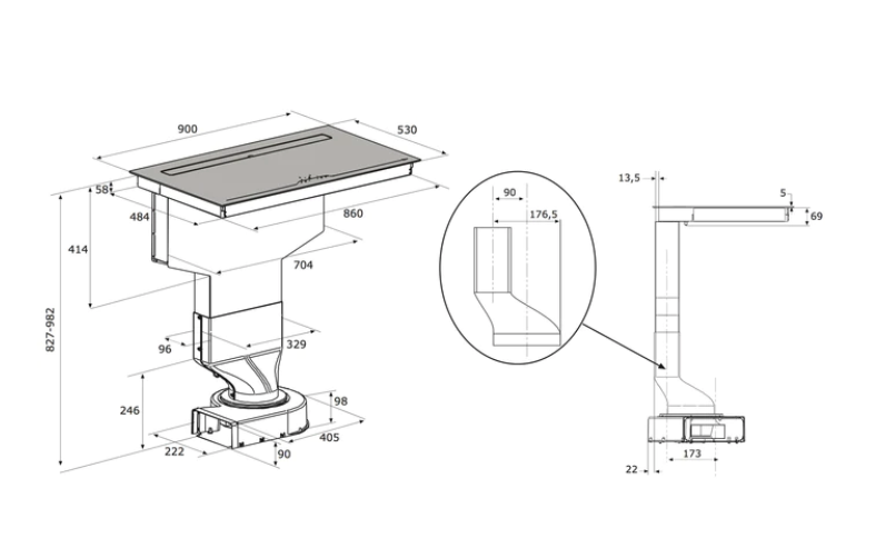 Airforce Aspira Slim B2 Eco & Motion 90cm Induction Hob with Rear Downdraft Extraction