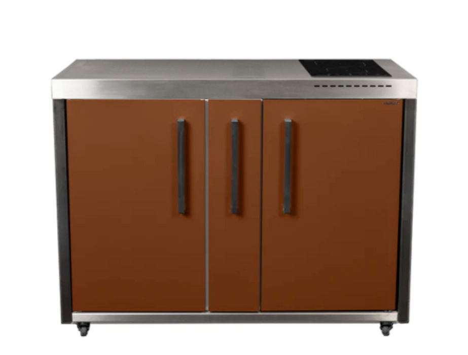 Elfin Compact MO 120A Outdoor Kitchen - With Fridge On the Left & With Hob On the Right  - Lava Brown