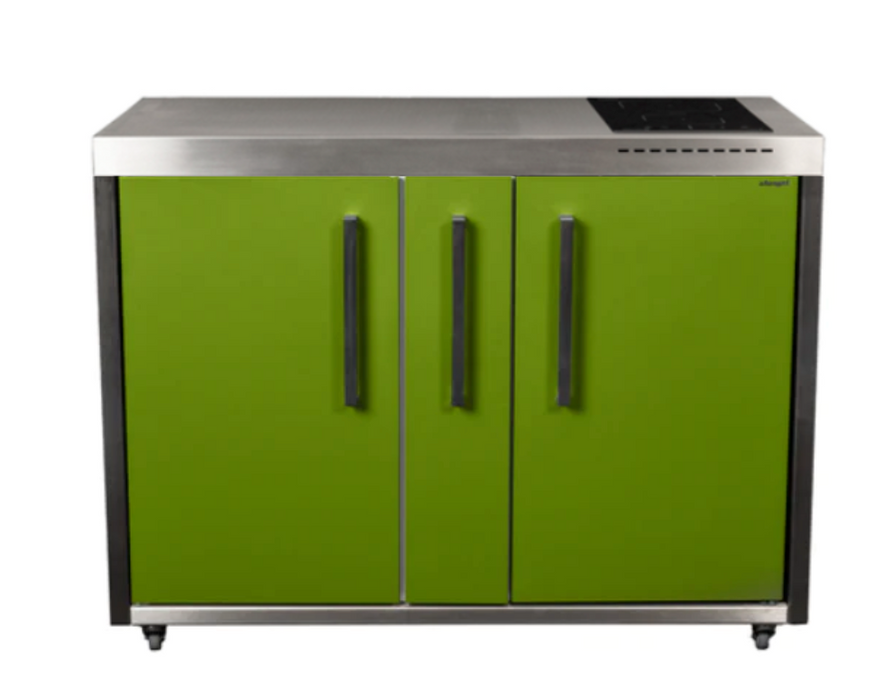 Elfin Compact MO 120A Outdoor Kitchen - With Fridge On the Left & With Hob On the Right - Apple Green