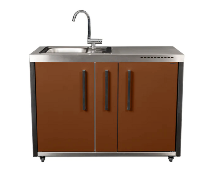 Elfin Compact MO 120A Outdoor Kitchen - With Sink On the Left & Fridge on the Right - Lava Brown