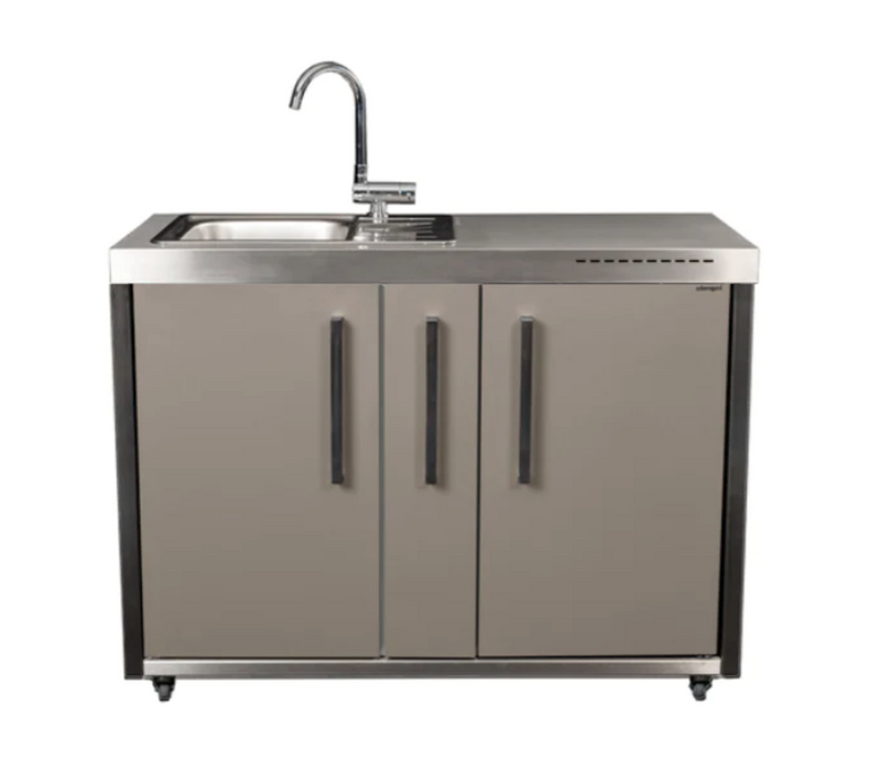 Elfin Compact MO 120A Outdoor Kitchen - With Sink On the Left & Fridge on the Right - Sand