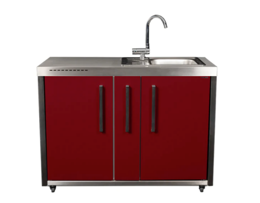 Elfin Compact MO 120A Outdoor Kitchen - With Sink On the Right & Fridge on the Left - Claret