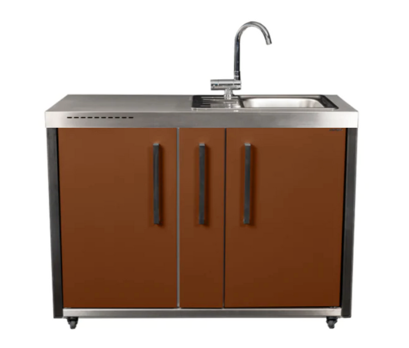 Elfin Compact MO 120A Outdoor Kitchen - With Sink On the Right & Fridge on the Left - Lava Brown
