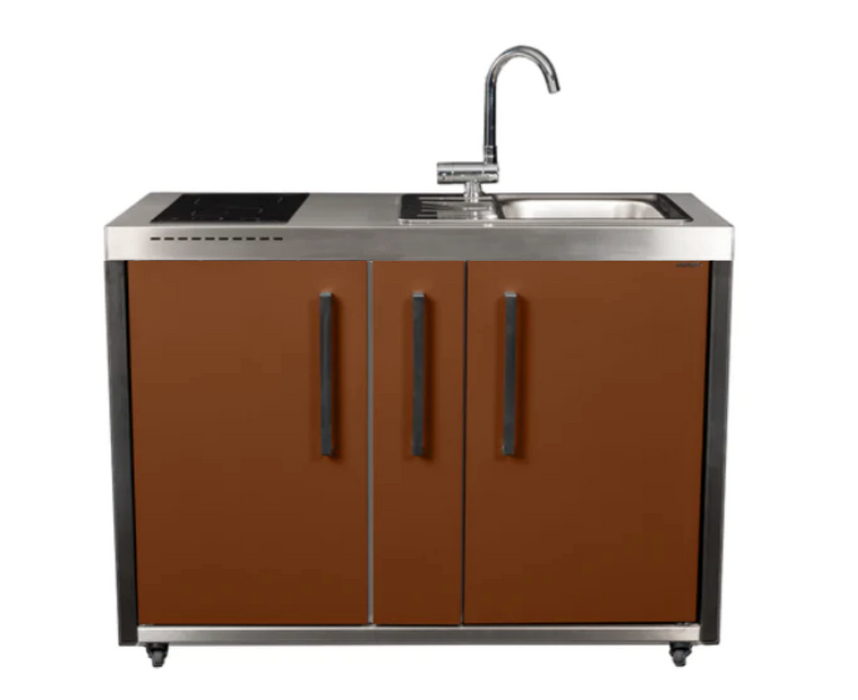 Elfin Compact MO 120A Outdoor Kitchen - With a fridge On the Left - With Sink On the Right - Hob On the Left - Lava Brown