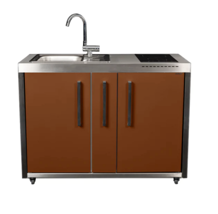 Elfin Compact MO 120A Outdoor Kitchen - With a fridge On the Right - With Sink On the Left - Hob On the Right - Lava Brown