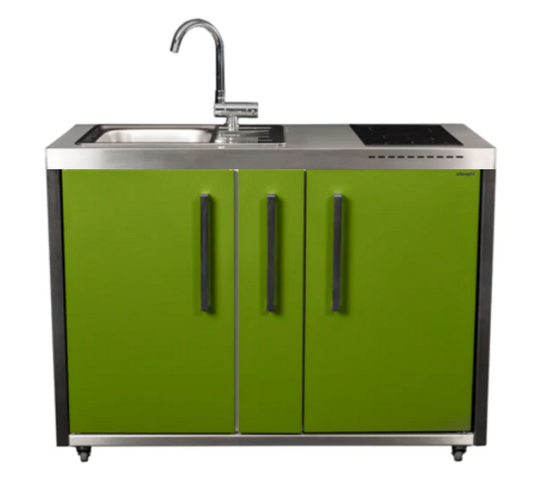 Elfin Compact MO 120A Outdoor Kitchen - With Sink On the Left - Hob On the Right - Apple Green