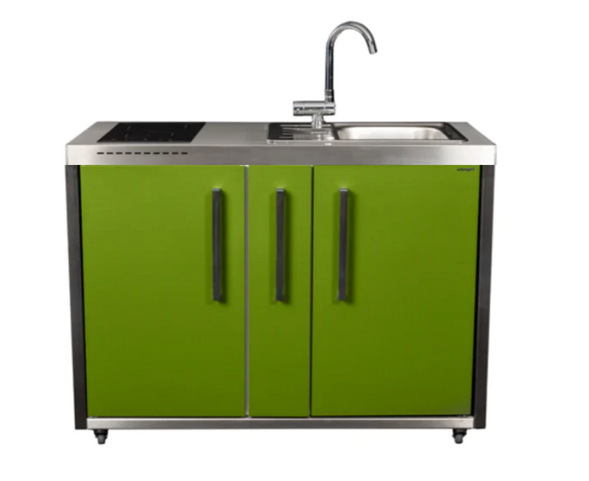 Elfin Compact MO 120A Outdoor Kitchen - With Sink On the Right - Hob On the Left - Apple Green