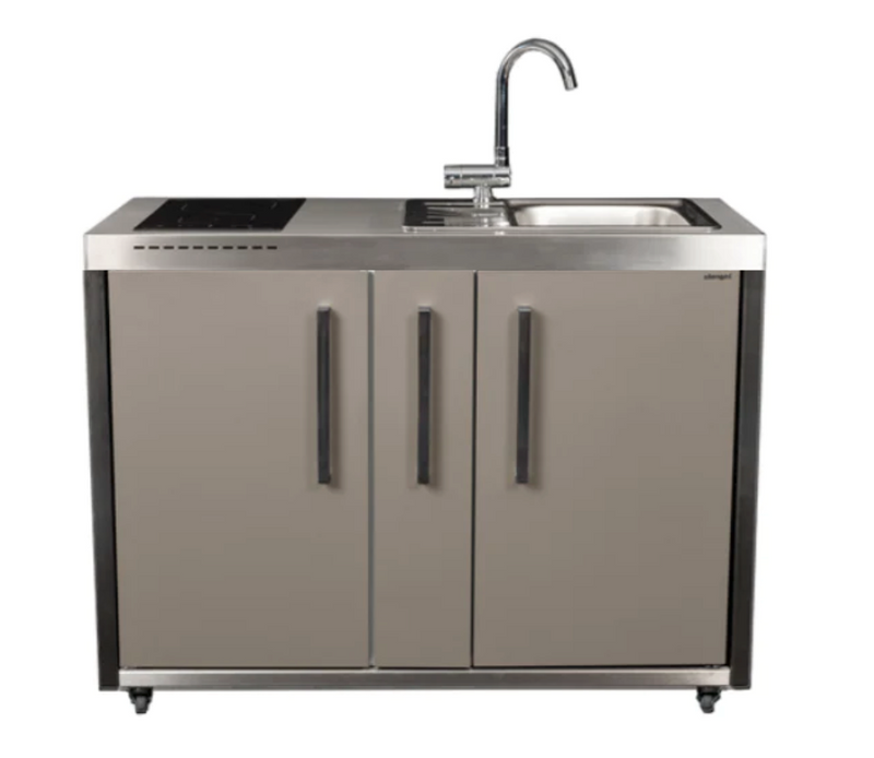 Elfin Compact MO 120A Outdoor Kitchen - With a fridge On the Left - With Sink On the Right - Hob On the Left - Sand