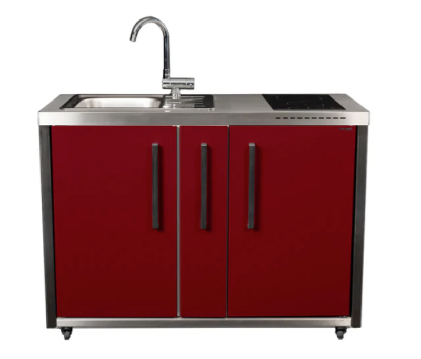 Elfin Compact MO 120A Outdoor Kitchen - With a fridge On the Right -With Sink On the Left - Hob On the Right - Claret