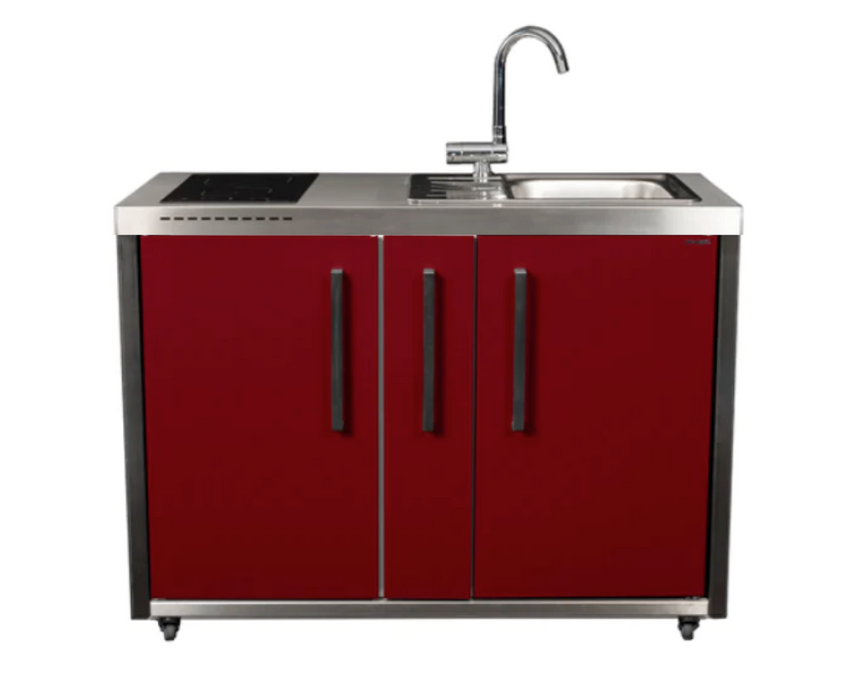 Elfin Compact MO 120A Outdoor Kitchen - With Sink On the Right - Hob On the Left - Claret