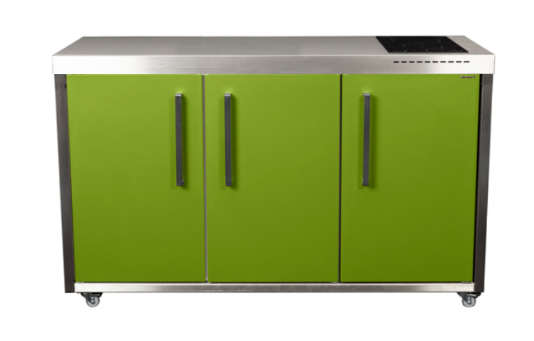 Elfin Compact MO 150 Outdoor Kitchen - With Hob on the Right & Fridge on the Right - Apple Green