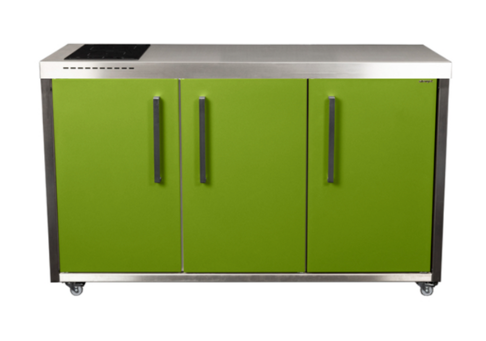 Elfin Compact MO 150 Outdoor Kitchen - With Hob on the Left & Fridge on the Left - Apple Green