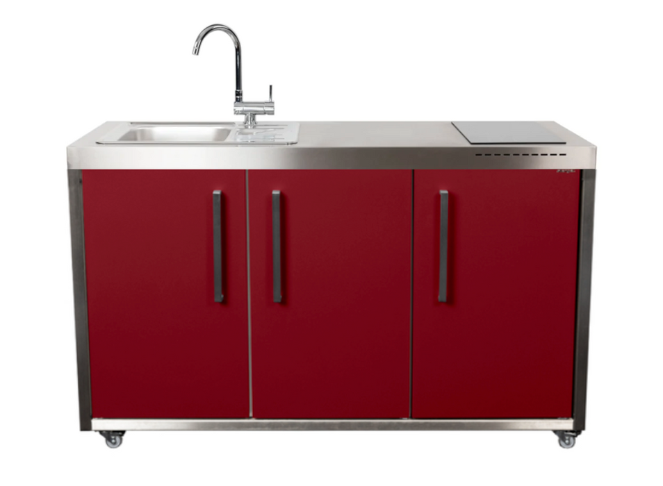 Elfin Compact MO 150 Outdoor Kitchen - With Sink on the Left & Fridge on the Right - Claret