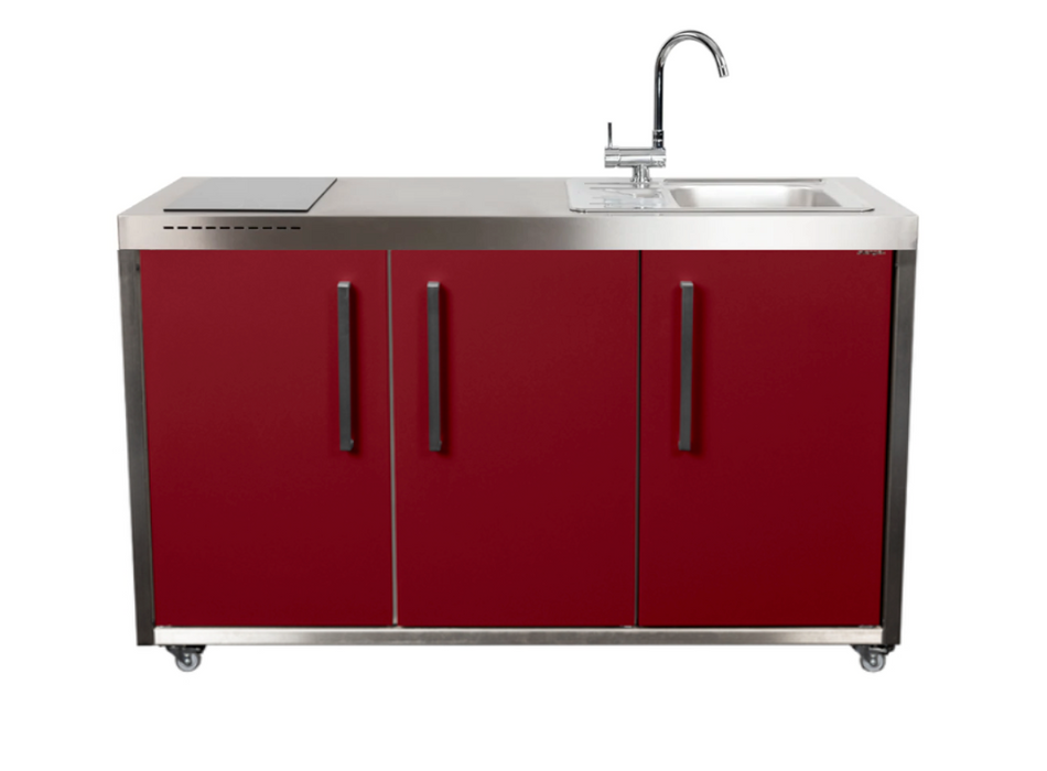 Elfin Compact MO 150 Outdoor Kitchen - With Sink on the Right & Fridge on the Left - Claret
