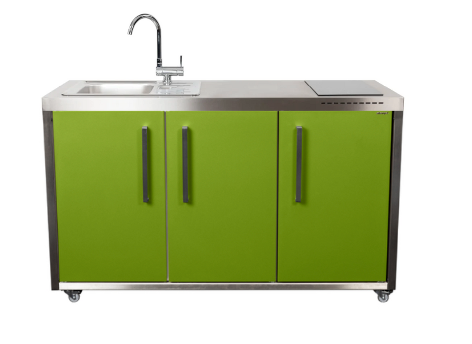Elfin Compact MO 150 Outdoor Kitchen - With Sink on the Left & Fridge on the Right - Apple Green