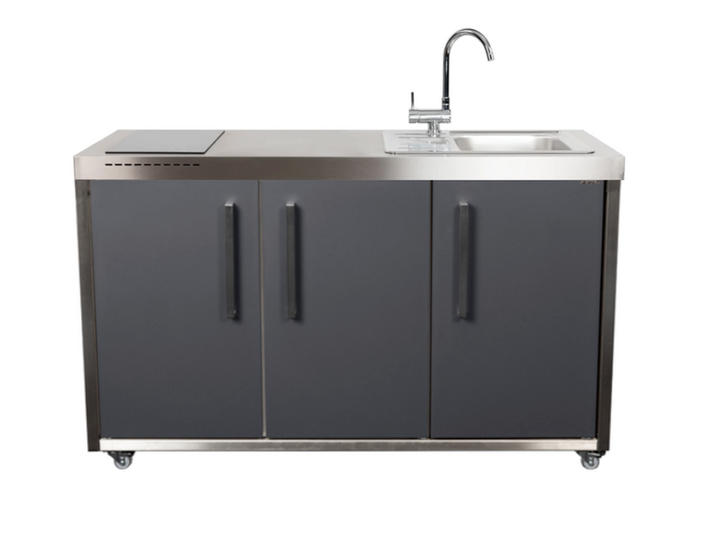 Elfin Compact MO 150 Outdoor Kitchen - With Sink on the Right & Fridge on the Left - Slate Grey