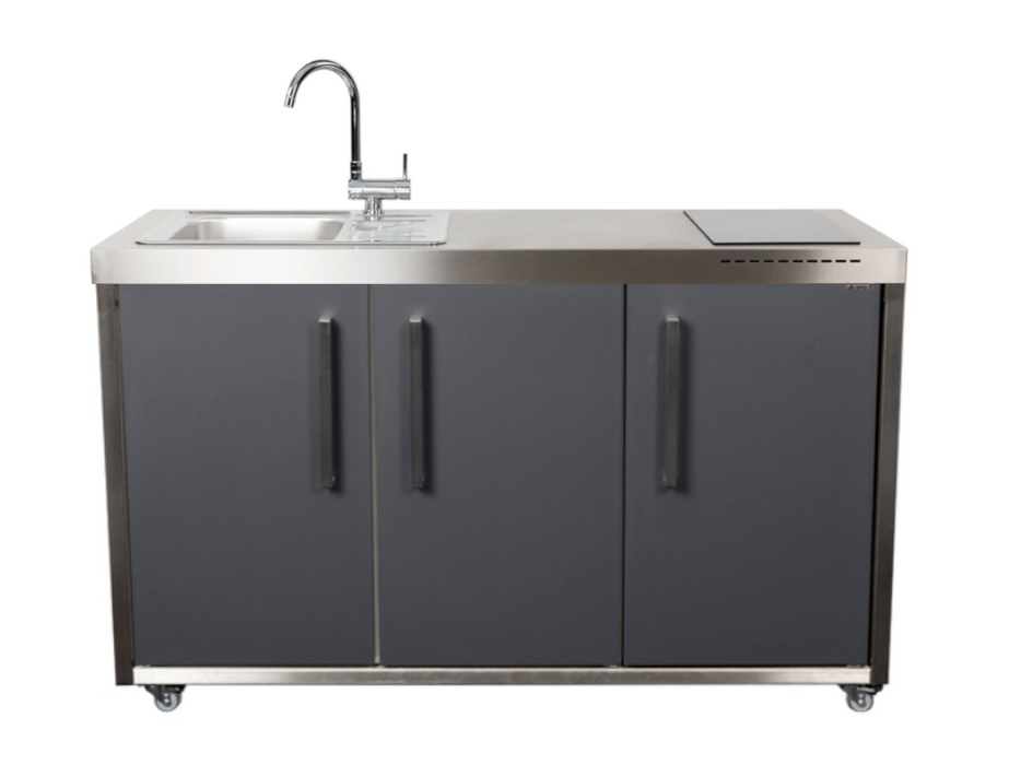 Elfin Compact MO 150 Outdoor Kitchen - With Sink on the Left & Fridge on the Right - Slate Grey
