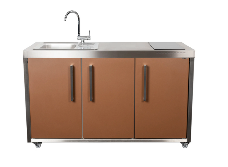 Elfin Compact MO 150 Outdoor Kitchen - With Sink on the Left & Fridge on the Right - Lava Brown