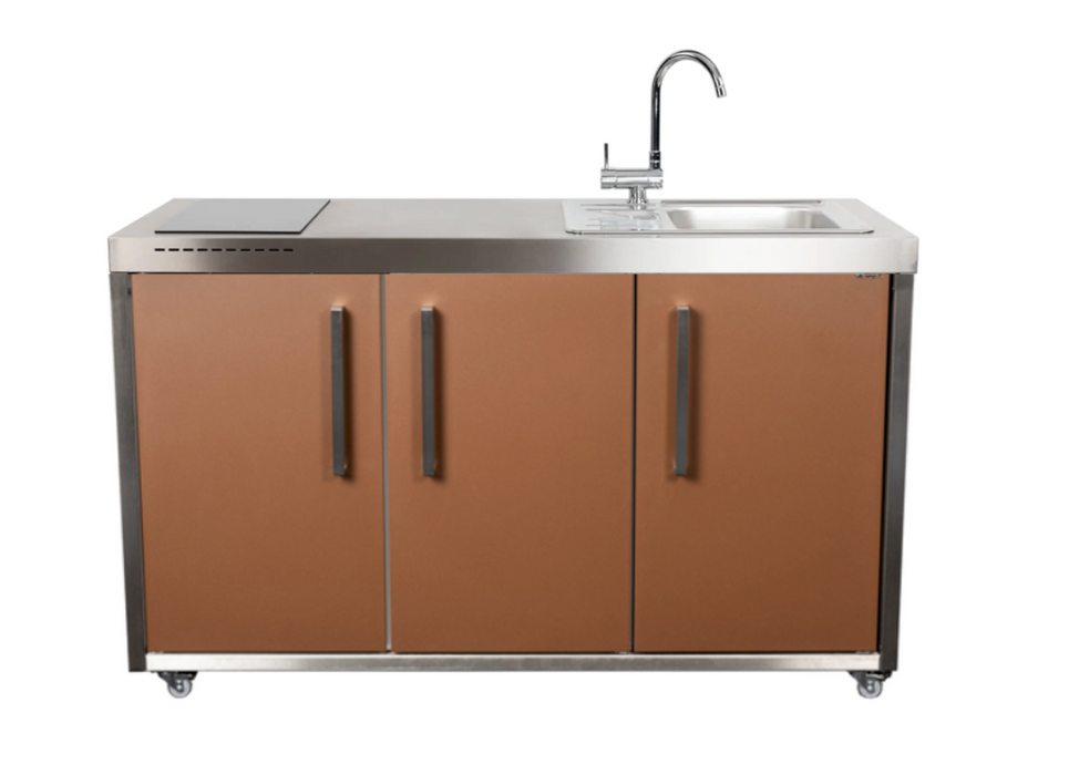 Elfin Compact MO 150 Outdoor Kitchen - With Sink on the Right & Hob on the Left - Lava Brown