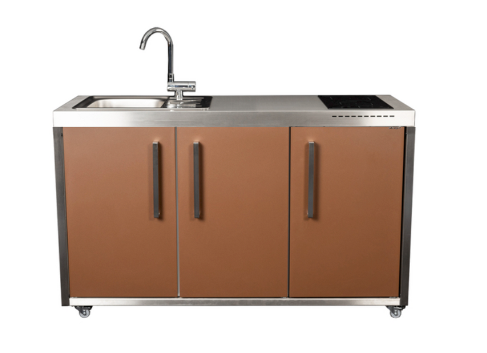 Elfin Compact MO 150 Outdoor Kitchen - With Sink on the Left & Hob on the Right - Lava Brown