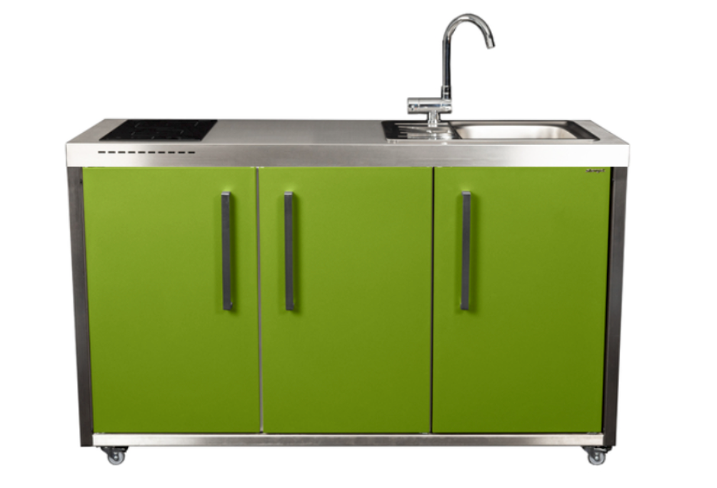 Elfin Compact MO 150 Outdoor Kitchen - With Sink on the Right & Hob on the Left - Apple Green