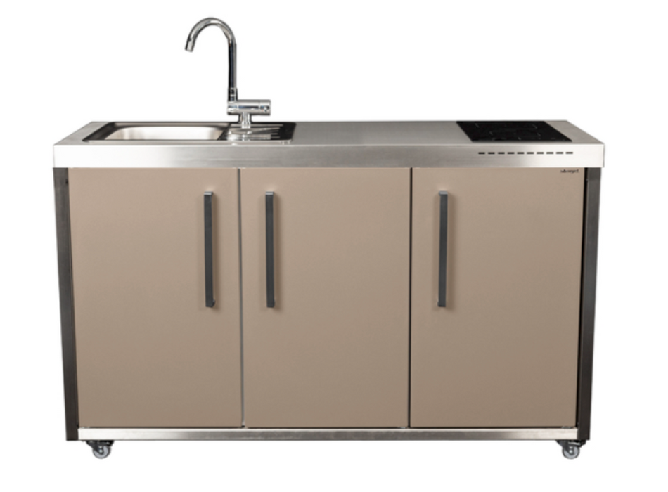 Elfin Compact MO 150 Outdoor Kitchen - With Sink on the Left - Fridge on the Right - Hob on the Right - Sand