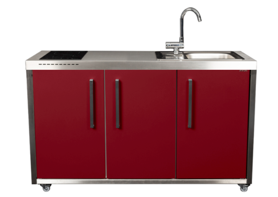 Elfin Compact MO 150 Outdoor Kitchen - With Sink on the Right - Fridge on the Left - Hob on the Left - Claret
