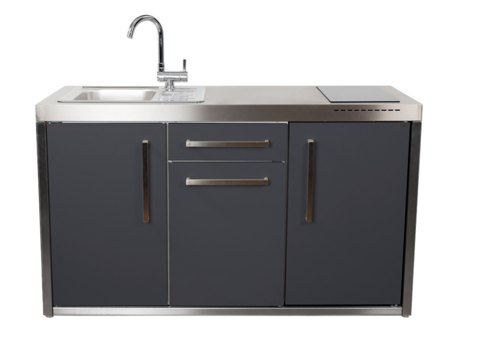 Elfin Compact MO 150S Outdoor Kitchen - With Sink on the Left, Fridge on the Right & Hob on the Right - Slate Grey