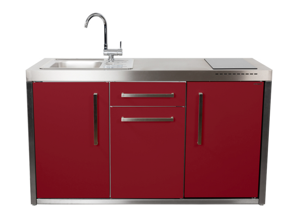 Elfin Compact MO 150S Outdoor Kitchen - With Sink on the Left, Fridge on the Right & Hob on the Right - Claret