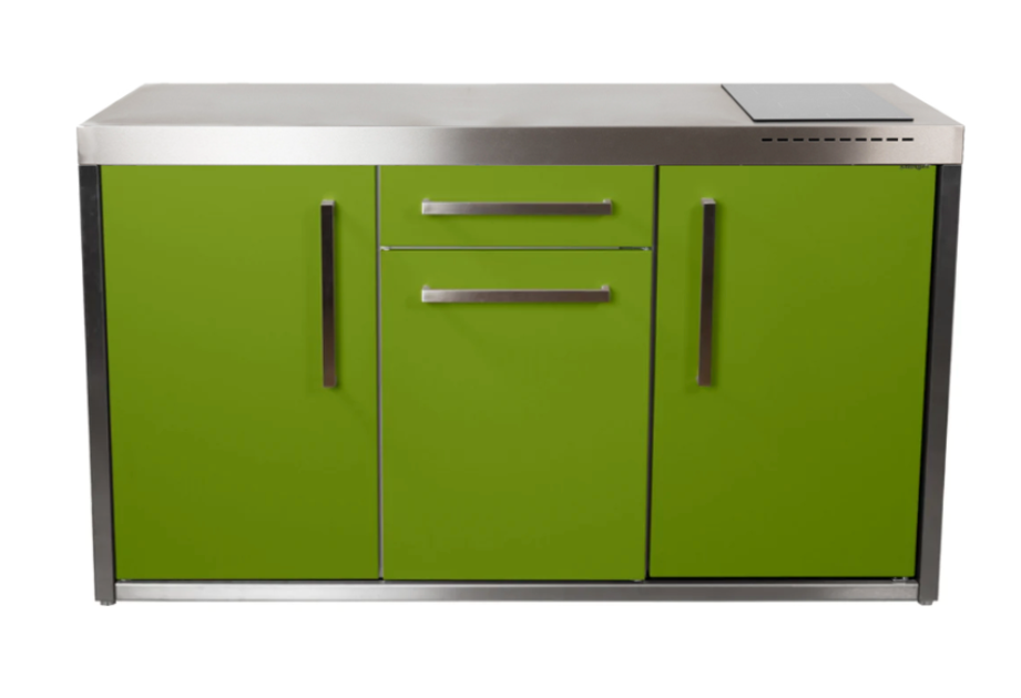 Elfin Compact MO 150S Outdoor Kitchen  - With Hob on the Right & Fridge on the Right - Apple Green