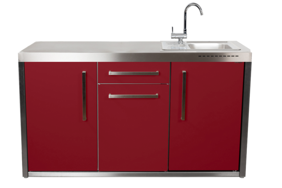 Elfin Compact MO 150S Outdoor Kitchen - With Sink on the Right & Fridge on the Left - Claret