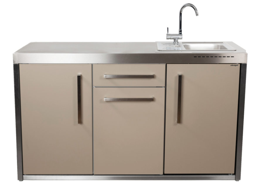 Elfin Compact MO 150S Outdoor Kitchen - With Sink on the Right & Fridge on the Left - Sand
