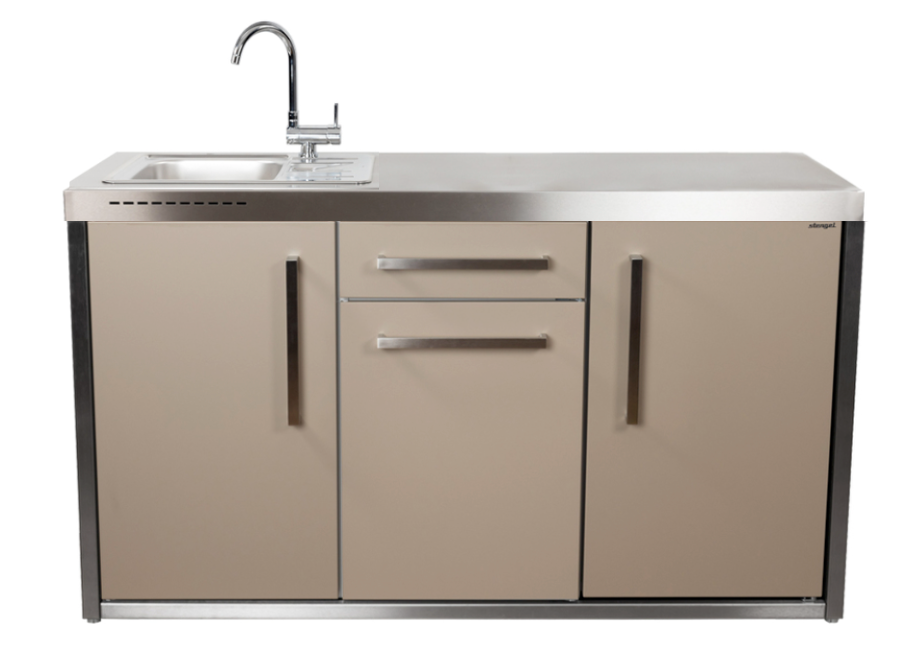 Elfin Compact MO 150S Outdoor Kitchen  - With Sink on the Left & Fridge on the Right - Sand