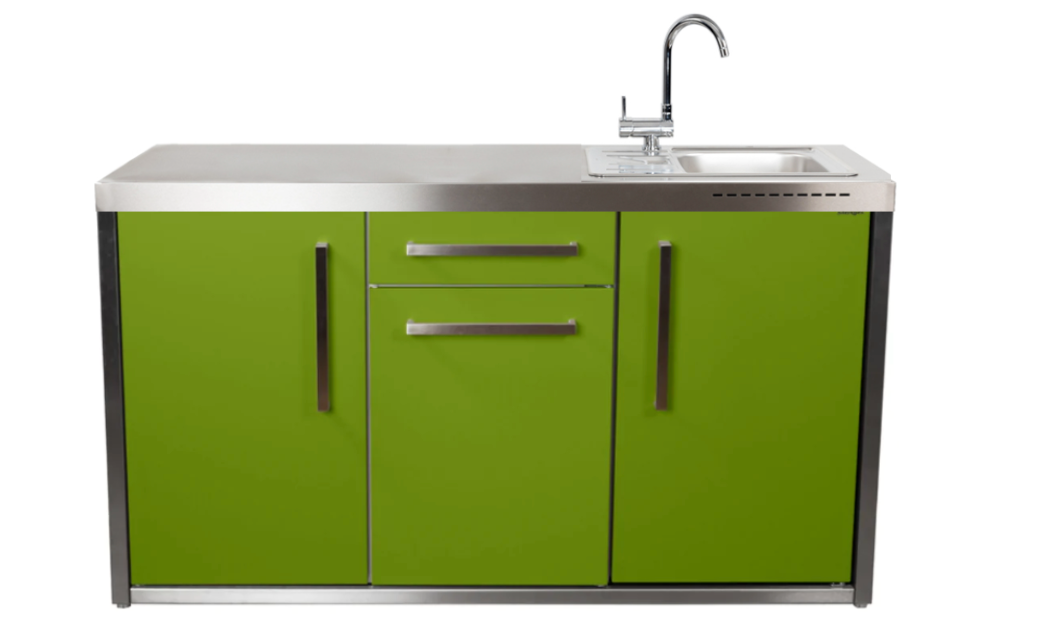 Elfin Compact MO 150S Outdoor Kitchen - With Sink on the Right & Fridge on the Left - Apple Green