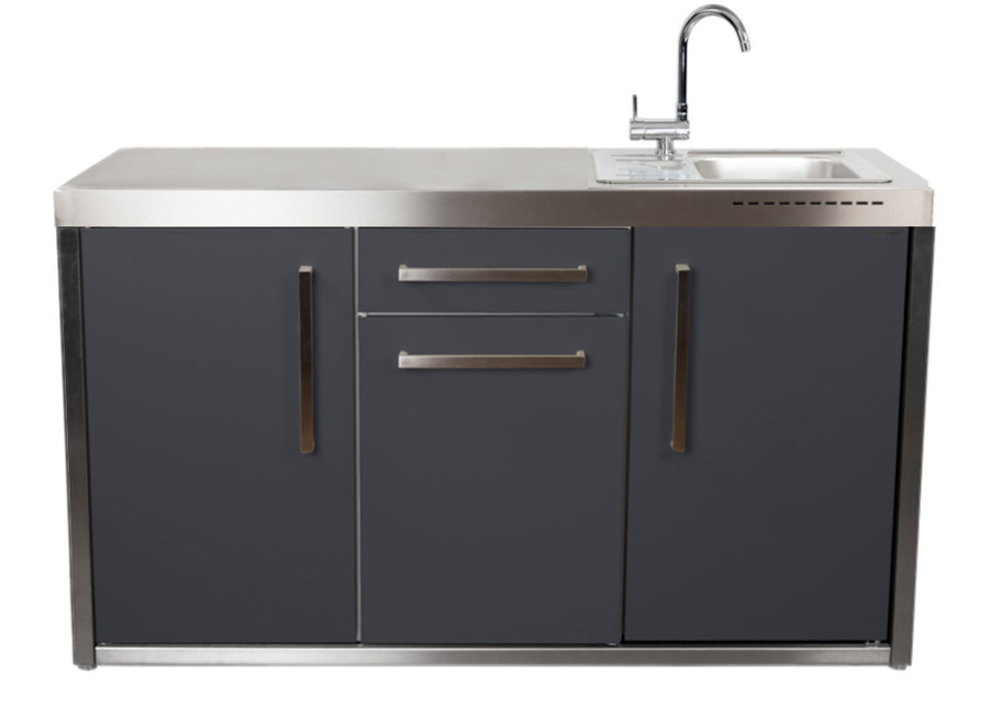 Elfin Compact MO 150S Outdoor Kitchen - With Sink on the Right & Fridge on the Left - Slate Grey