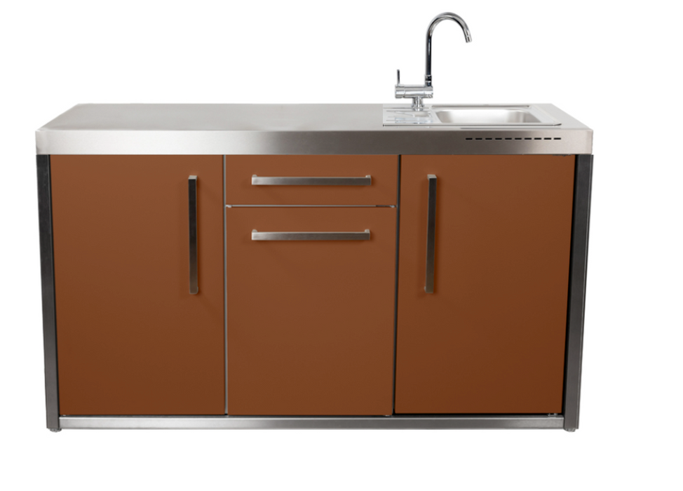 Elfin Compact MO 150S Outdoor Kitchen - With Sink on the Right & Fridge on the Left - Lava Brown