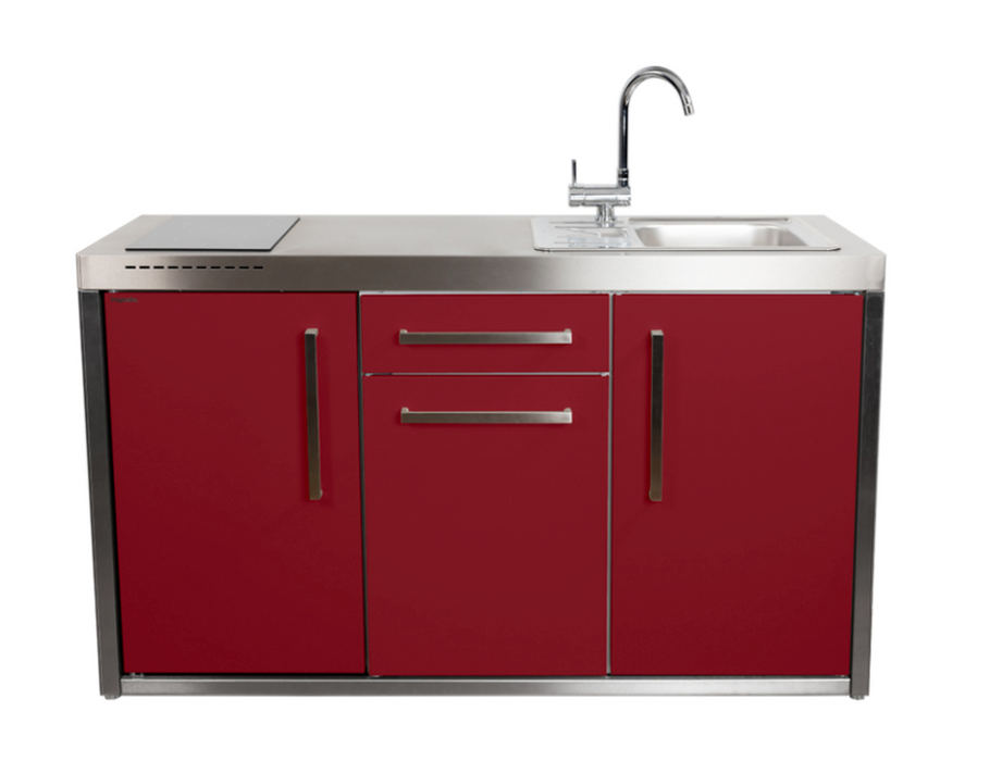 Elfin Compact MO 150S Outdoor Kitchen - With Sink on the Right, Fridge on the Left & Hob on the Left - Claret