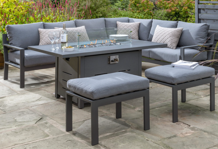 Titchwell Corner Set With Firepit Table Grey
