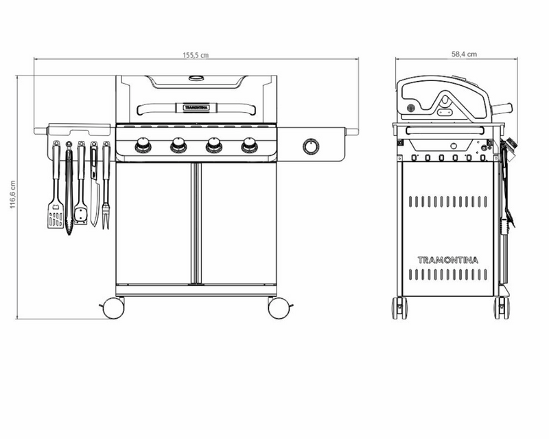 Tramontina TGP 6000 4-Burner Gas BBQ Grill with Side Burner + Cover